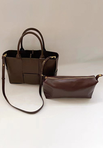 Mia Woven Leather 6 Squares Tote Choco