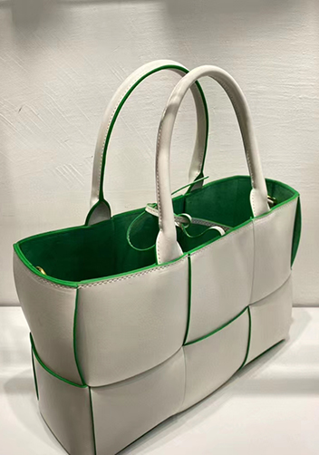 Mia Woven Leather 6 Squares Tote White Green