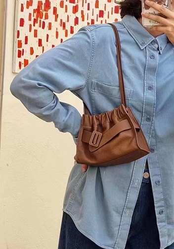 Alena Buckle Shoulder Bag Brown