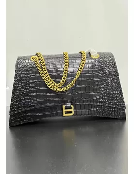 Bonnie Croc Leather Large Chain Shoulder Bag Black