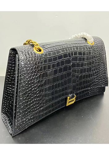 Bonnie Croc Leather Large Chain Shoulder Bag Black