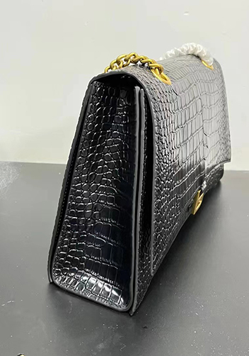 Bonnie Croc Leather Large Chain Shoulder Bag Black