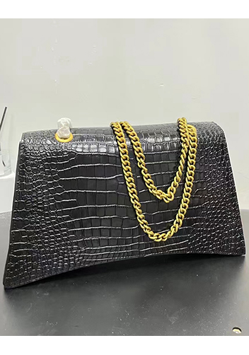 Bonnie Croc Leather Large Chain Shoulder Bag Black