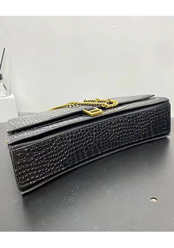 Bonnie Croc Leather Large Chain Shoulder Bag Black