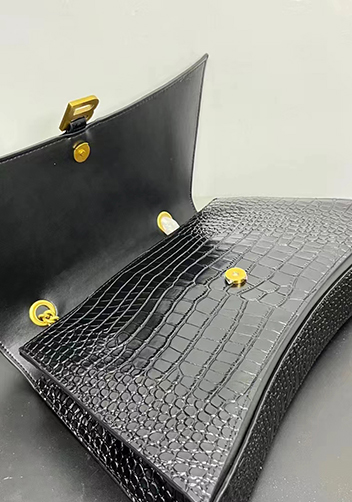 Bonnie Croc Leather Large Chain Shoulder Bag Black