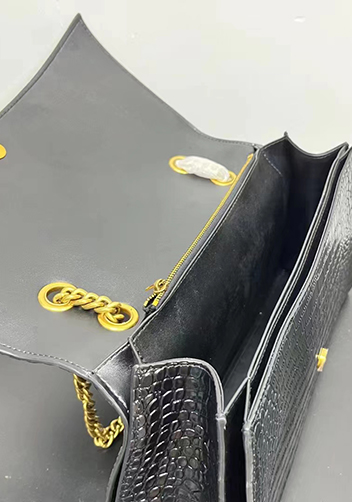 Bonnie Croc Leather Large Chain Shoulder Bag Black