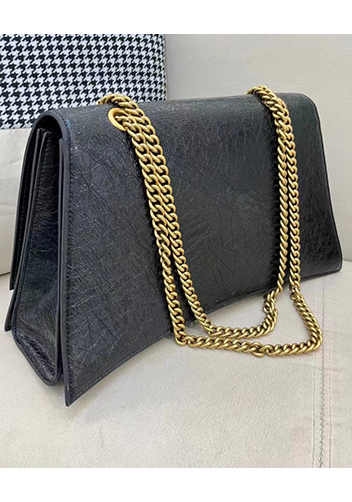 Bonnie Crush Leather Large Chain Shoulder Bag Black Gold