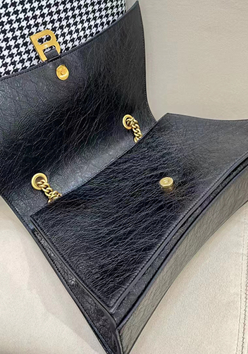 Bonnie Crush Leather Large Chain Shoulder Bag Black Gold