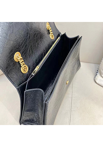 Bonnie Crush Leather Large Chain Shoulder Bag Black Gold
