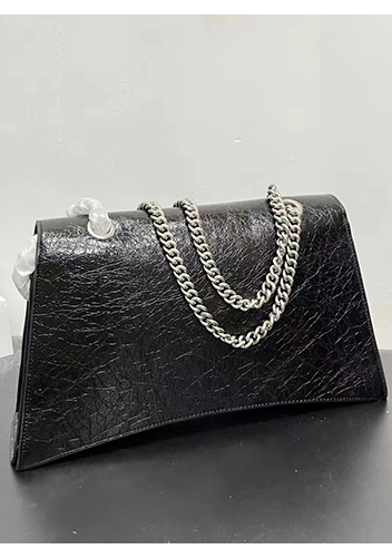 Bonnie Crush Leather Large Chain Shoulder Bag Black Silver
