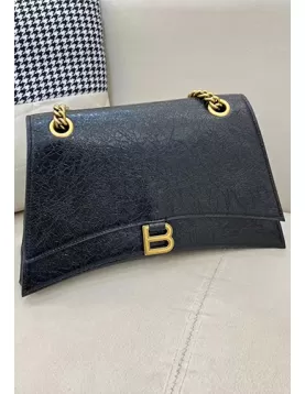 Bonnie Crush Leather Medium Chain Shoulder Bag Black Gold