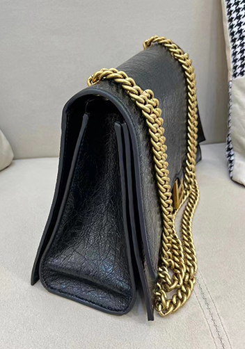 Bonnie Crush Leather Medium Chain Shoulder Bag Black Gold