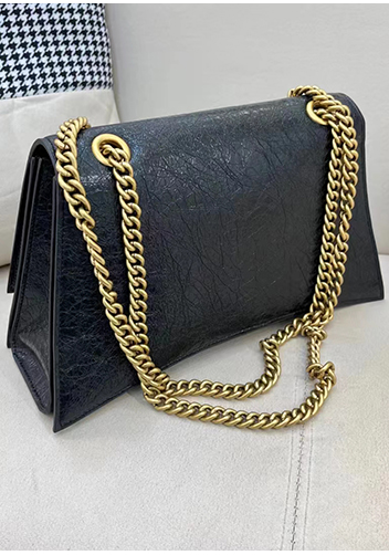 Bonnie Crush Leather Medium Chain Shoulder Bag Black Gold