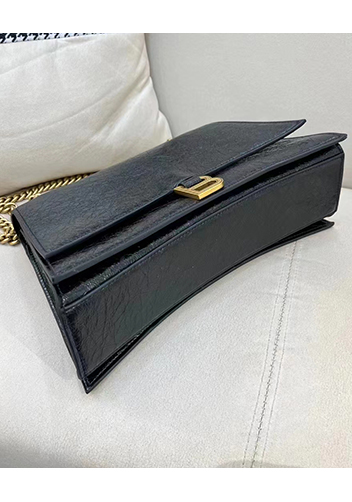Bonnie Crush Leather Medium Chain Shoulder Bag Black Gold
