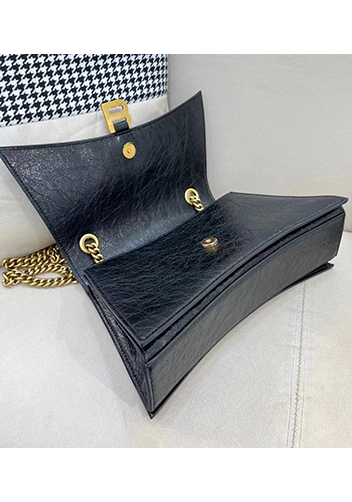 Bonnie Crush Leather Medium Chain Shoulder Bag Black Gold