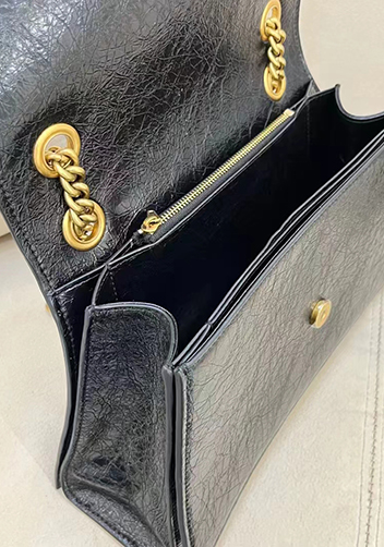 Bonnie Crush Leather Medium Chain Shoulder Bag Black Gold