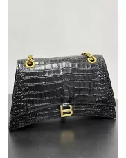 Bonnie Croc Leather Medium Chain Shoulder Bag Black