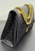 Bonnie Croc Leather Medium Chain Shoulder Bag Black