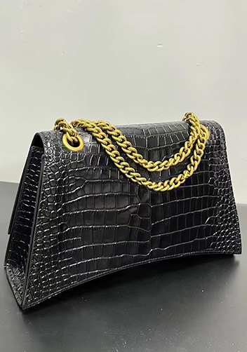 Bonnie Croc Leather Medium Chain Shoulder Bag Black