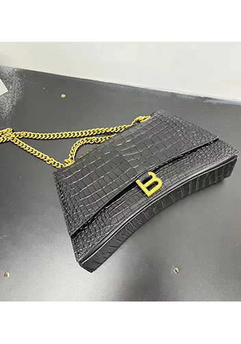 Bonnie Croc Leather Medium Chain Shoulder Bag Black