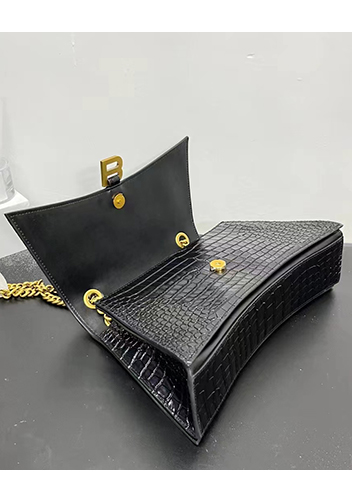 Bonnie Croc Leather Medium Chain Shoulder Bag Black