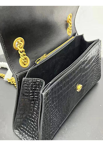 Bonnie Croc Leather Medium Chain Shoulder Bag Black