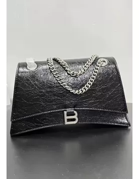 Bonnie Crush Leather Medium Chain Shoulder Bag Black Silver