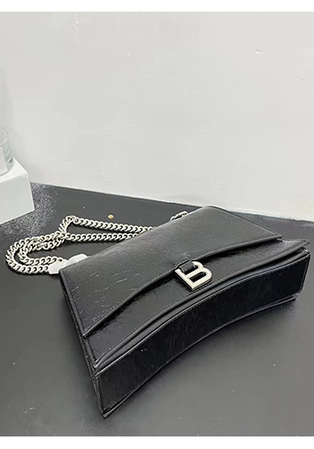 Bonnie Crush Leather Medium Chain Shoulder Bag Black Silver
