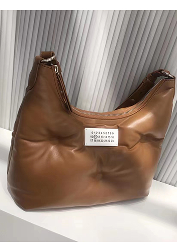 Maggie Leather Shoulder Hobo Bag Brown