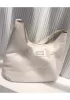Maggie Leather Shoulder Hobo Bag Grey White