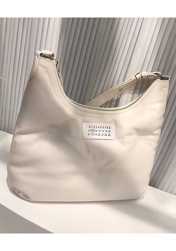 Maggie Leather Shoulder Hobo Bag White
