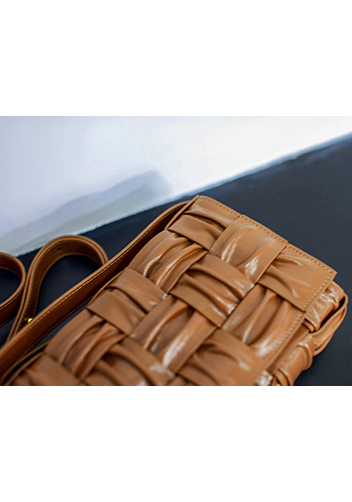 Mia 15 Square Pleated Leather Shoulder Bag Brown