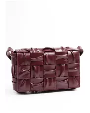 Mia 15 Square Pleated Leather Shoulder Bag Burgundy