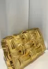 Mia 15 Square Pleated Leather Shoulder Bag Gold