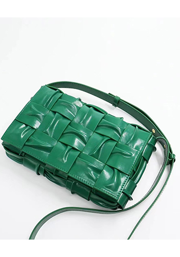 Mia 15 Square Pleated Leather Shoulder Bag Green
