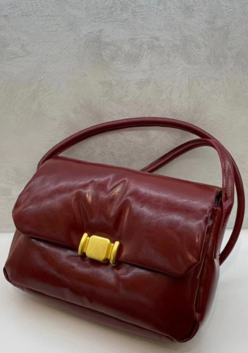 Mia Soft Leather Shoulder Bag Burgundy