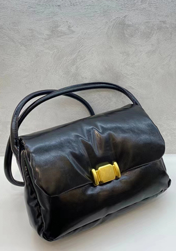 Mia Soft Leather Shoulder Bag Black