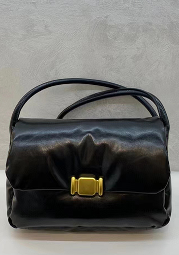 Mia Soft Leather Shoulder Bag Black