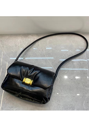 Mia Soft Leather Shoulder Bag Black