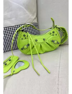 The Route 66 XS Studded Leather Shoulder Bag Bright Green