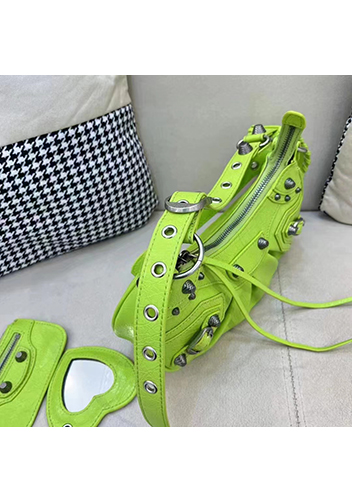 The Route 66 XS Studded Leather Shoulder Bag Bright Green