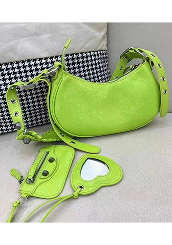 The Route 66 XS Studded Leather Shoulder Bag Bright Green