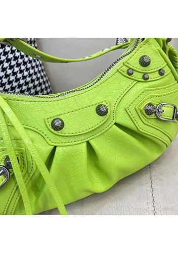 The Route 66 XS Studded Leather Shoulder Bag Bright Green