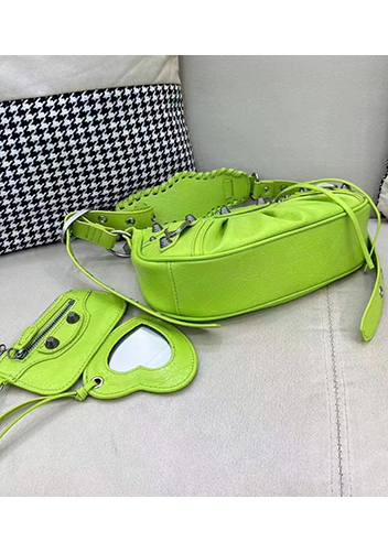 The Route 66 XS Studded Leather Shoulder Bag Bright Green