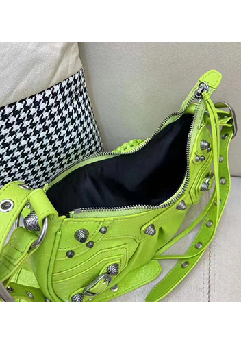 The Route 66 XS Studded Leather Shoulder Bag Bright Green