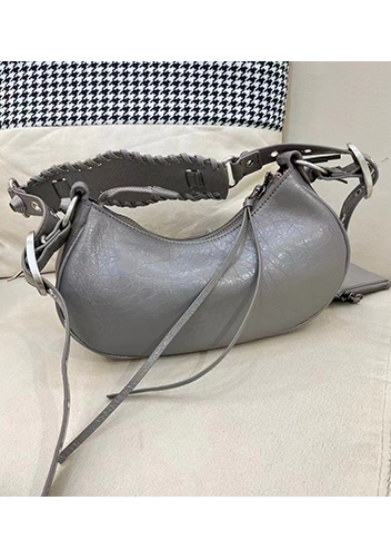 The Route 66 XS Studded Leather Shoulder Bag Grey