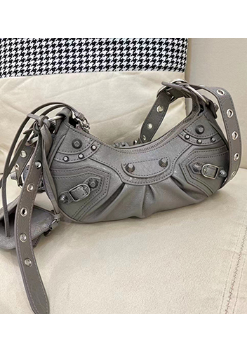 The Route 66 XS Studded Leather Shoulder Bag Grey