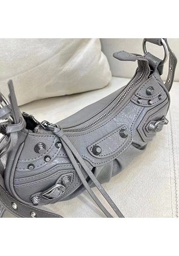 The Route 66 XS Studded Leather Shoulder Bag Grey