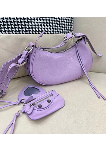The Route 66 XS Studded Leather Shoulder Bag Purple