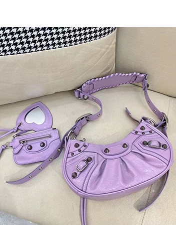 The Route 66 XS Studded Leather Shoulder Bag Purple